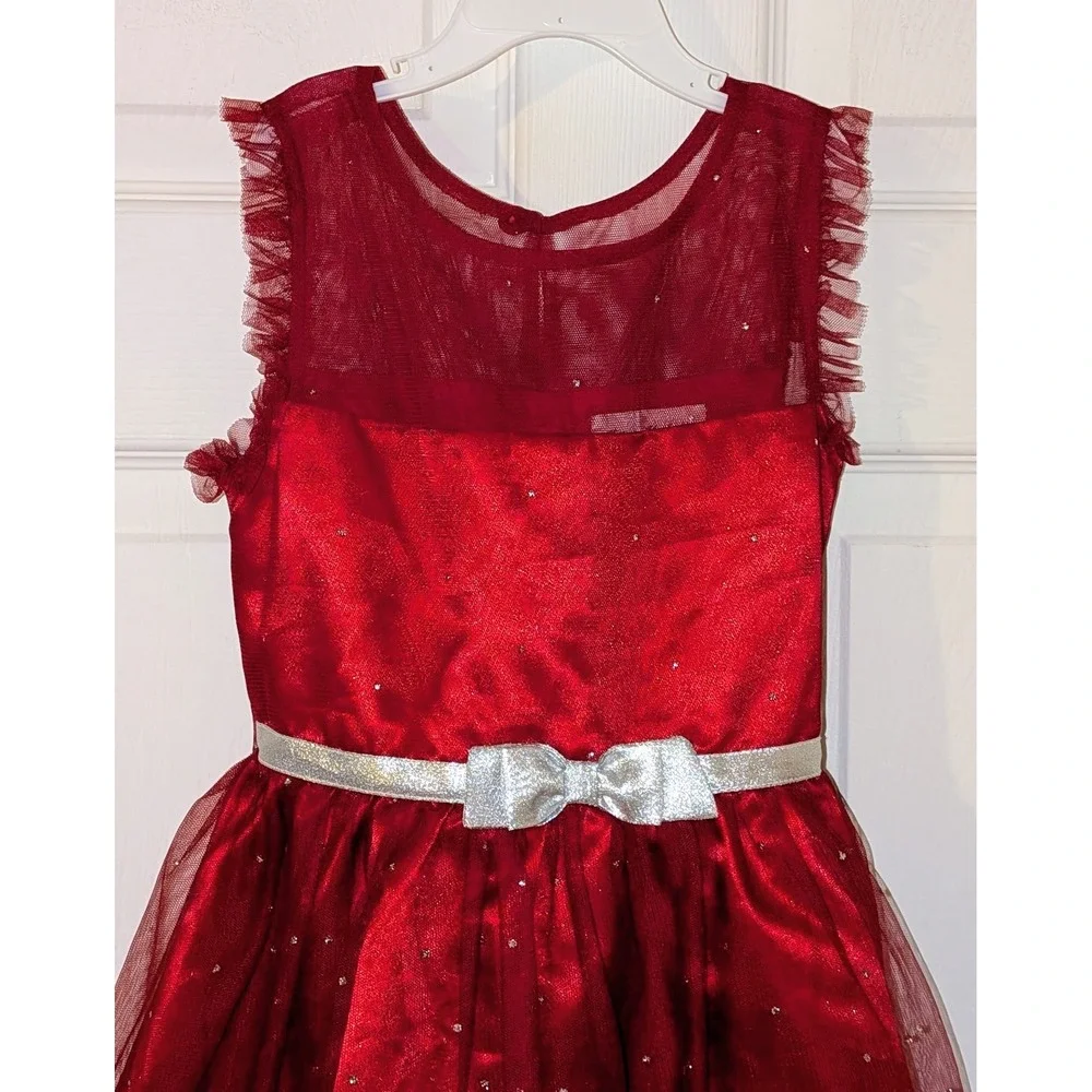 Jona Michelle Girls Red Metallic Floral Embroidered HolidayParty Dress Sz 7 NWOT